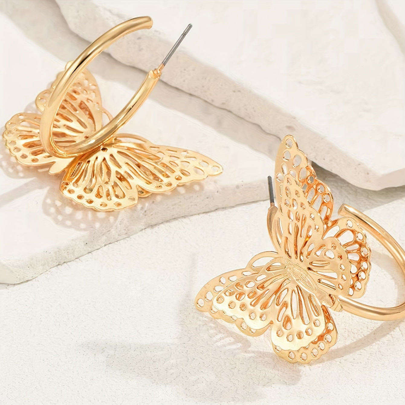 Butterfly Hoop Earrings, 18K Gold Plated, 3D Elegant Style, Jewelry Gift For Women, Vacation Look Fashion Accessory MyFave Boutique