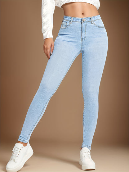 High-Rise Slim Fit Blue Jeans - Stretchy Denim, Slant Pockets, Comfortable High-Stretch Fabric, Womens Fashionable Denim Pants For Everyday Wear - Premium Quality, Soft Touch, And Stylish Design MyFave Boutique