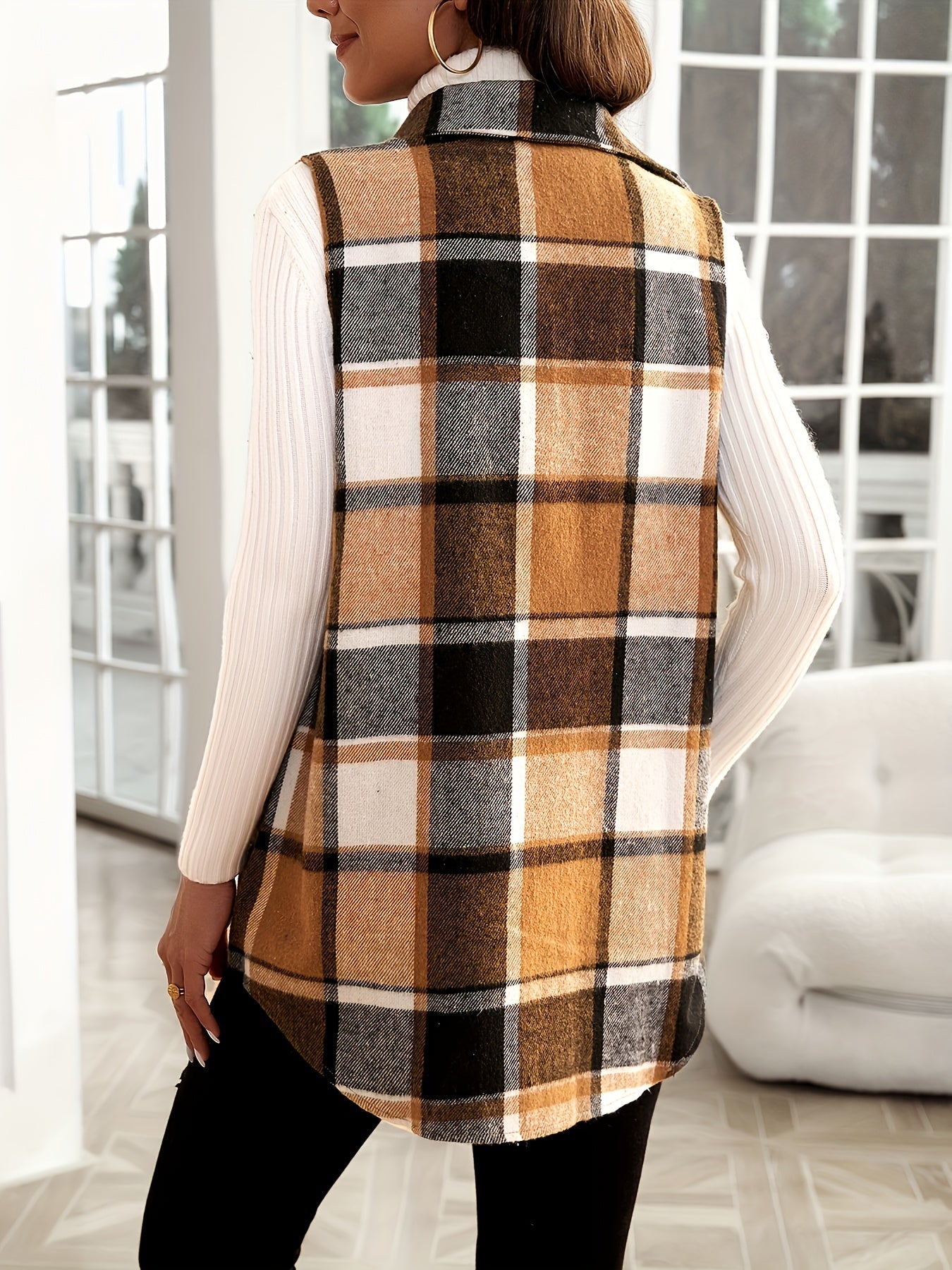 Spring, Autumn And Winter Women's Tops Fashion Women's Lapel Suit Vest Plaid Jacket MyFave Boutique