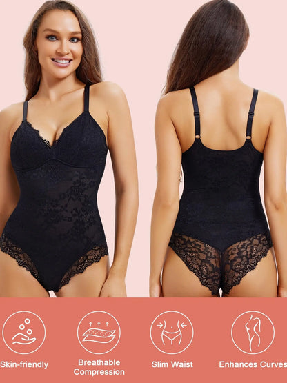 Women Lace Shapewear Bodysuit Tummy Control Body Shaper V Neck Fajas Sculpting Tank Tops Slimming Camisole Corset Trendy Party Outfits MyFave Boutique