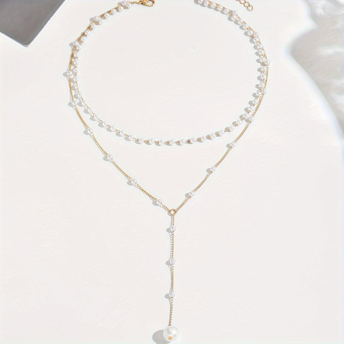 Elegant Vintage Style Double-Layer Pendant Necklace with Imitation Pearl Accents and Tassel Drop, Zinc Alloy Chain Necklace for Daily and Party Occasions - 1pc MyFave Boutique