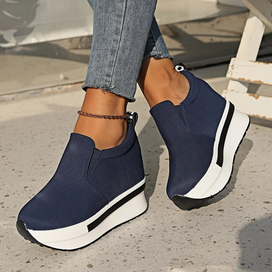 Women's Height Increasing Wedge Shoes, Breathable Stretchy Slip On Platform Shoes, Comfy Walking Rocker Shoes MyFave Boutique