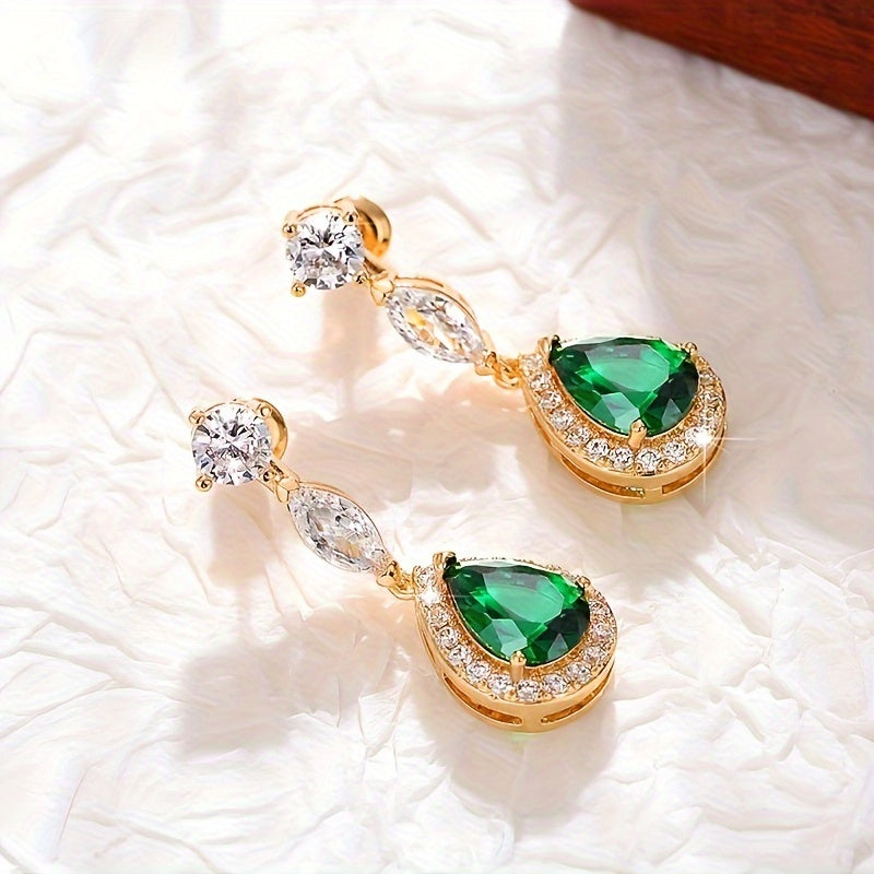 2 Pairs Women Fashion Pendant Earrings Luxury Elegant Green Synthetic Gemstones Bride Wedding Jewelry Surprise Gift for Girlfriend (No Box) MyFave Boutique