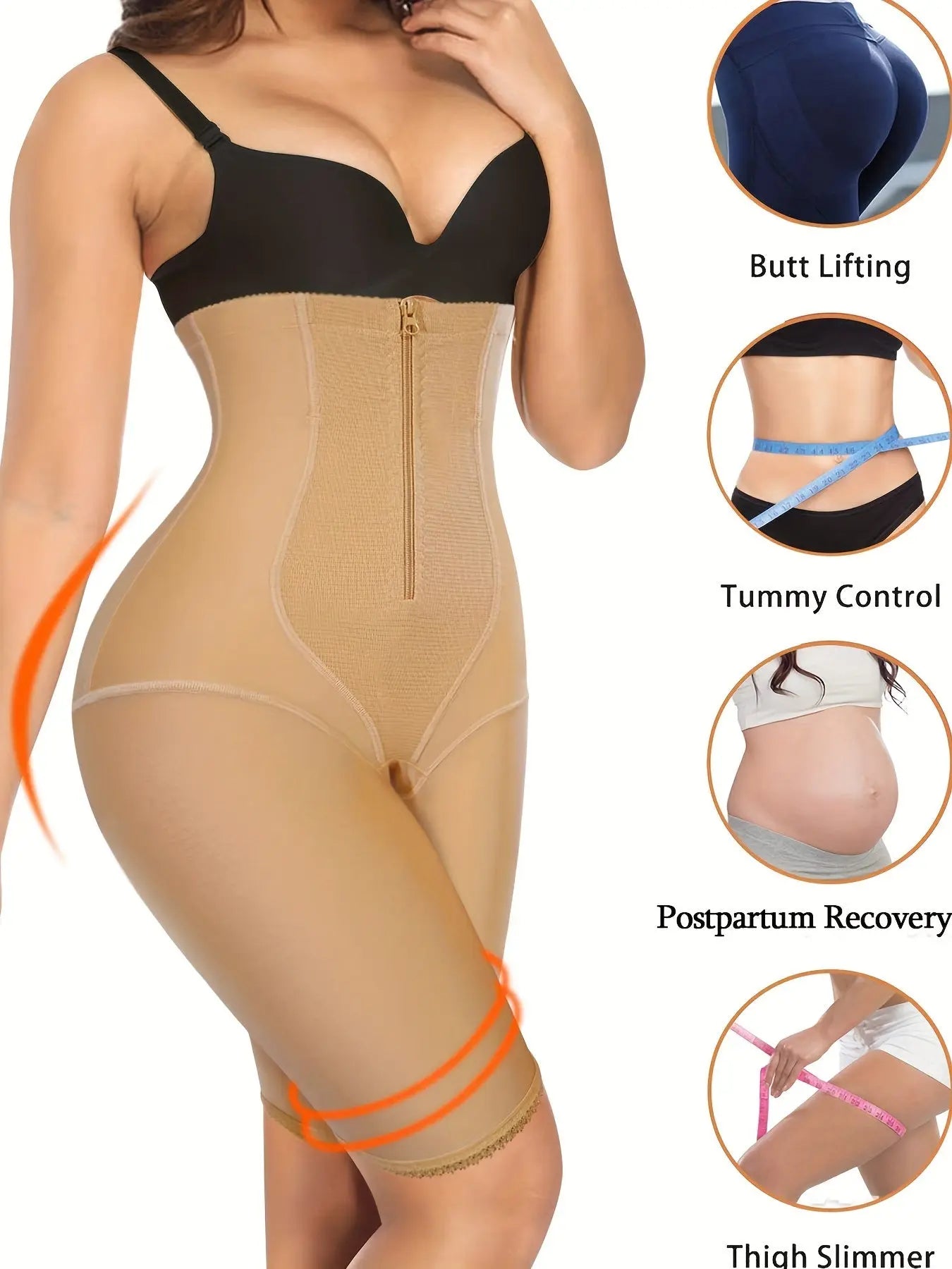 High Waist Zipper Shaping Shorts, Compression Tummy Control Shorts To Lift & Shape Buttocks, Women's Underwear & Shapewear MyFave Boutique