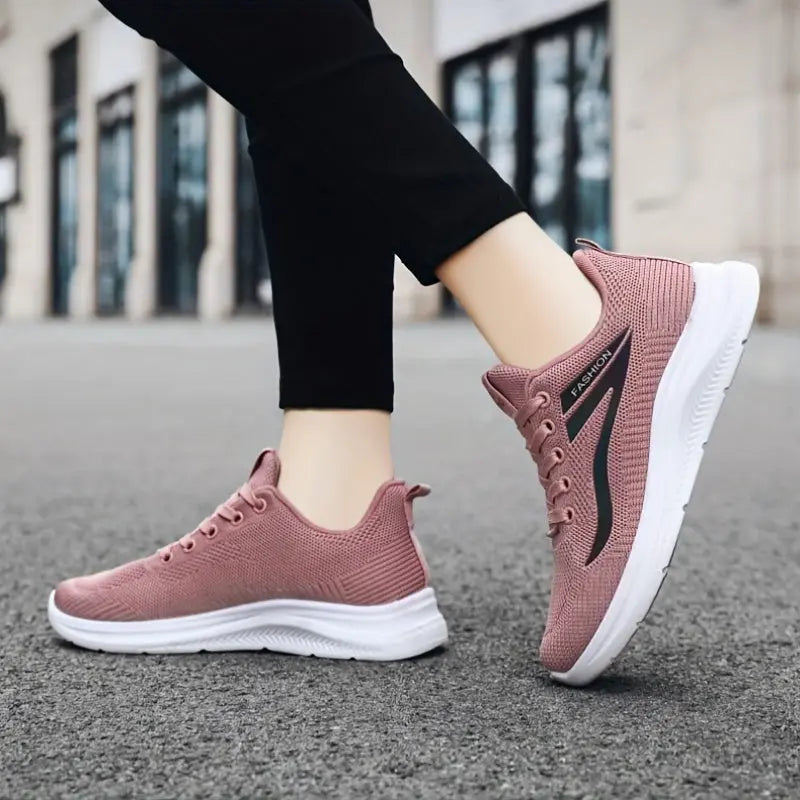 Women's Breathable Knitted Fashion Sneakers - Casual Lace-Up Walking Shoes with Soft PVC Sole, Fabric Insole & Lining - Lightweight, Comfortable, Round Toe, Low-Top - All Season Wear-Resistant Sneakers MyFave Boutique