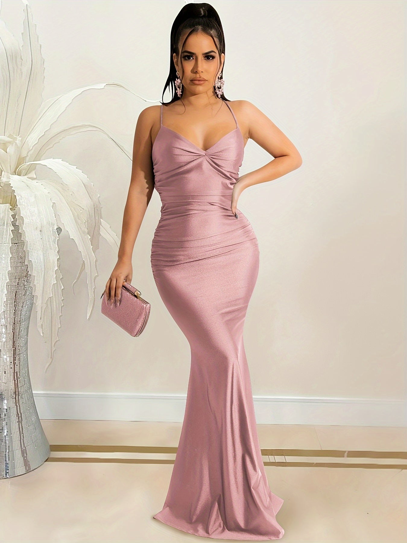 Women Off Shoulder V-Neck Maxi Long Dress Ruched Split Bodycon Mermaid Evening Cocktail Formal Dresses MyFave Boutique