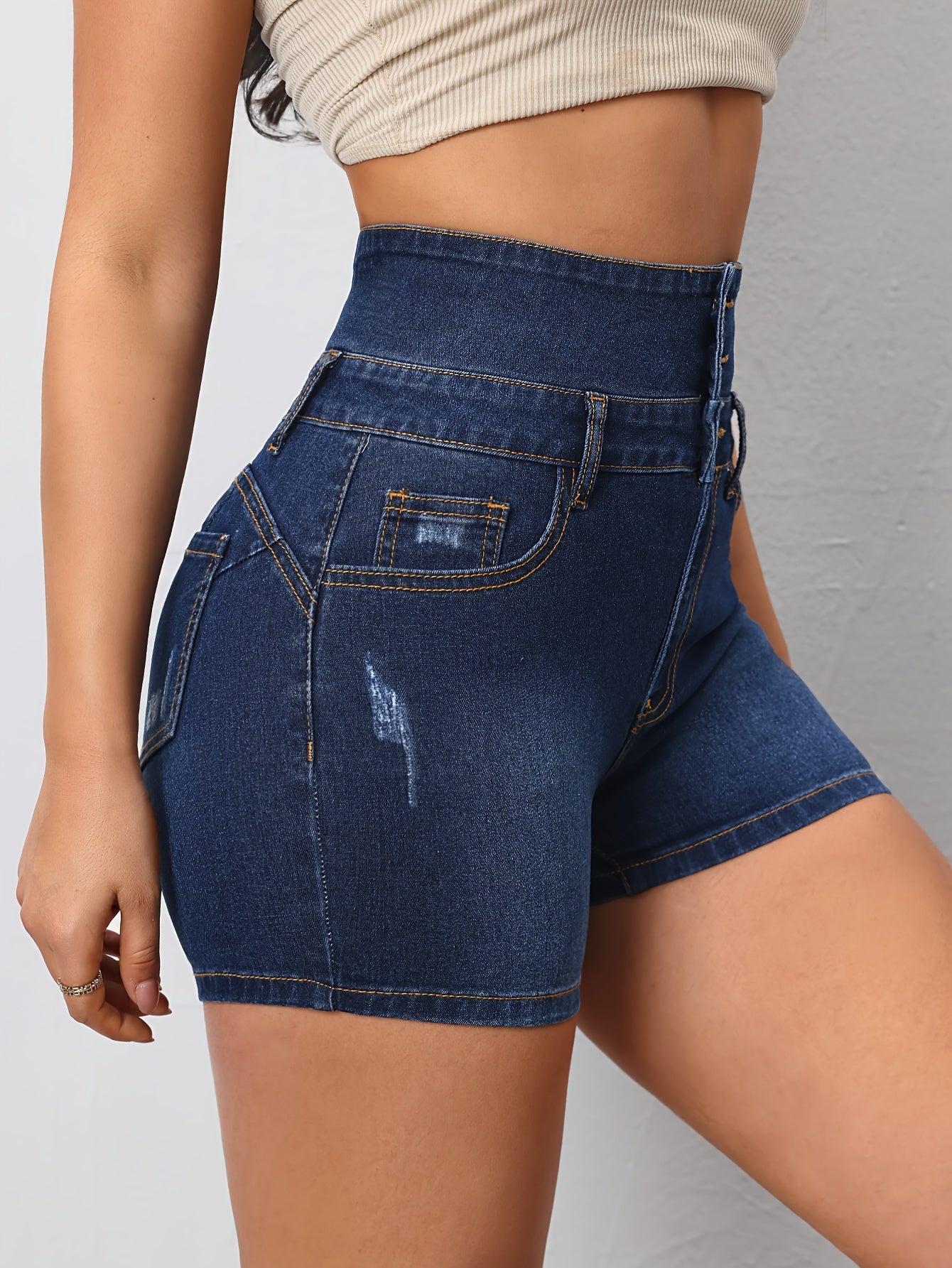 Stylish High-Rise Denim Shorts - Single-Breasted, Ripped Detailing, Casual Summer Wear for Women MyFave Boutique