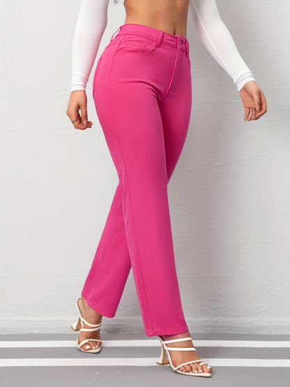 Chic Hot Pink Straight Leg Jeans - Comfort Fit with Classic Slash Pockets for Casual or Trendy Outfits MyFave Boutique