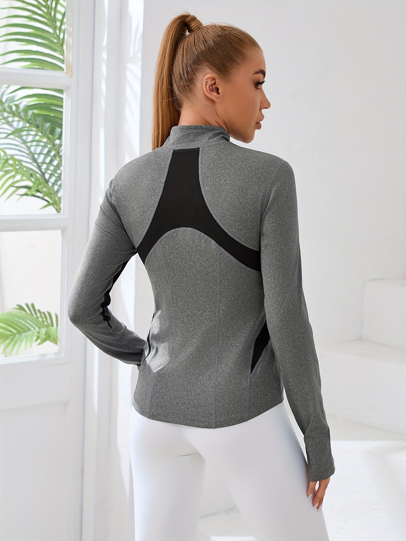 Lightweight Sports Jacket With Long Sleeves, Thumb Holes, Breathable, Sun Protection, Suitable For Outdoor Activities Such As Yoga, Leisure, Running, Climbing, With Zipper And Small High Collar MyFave Boutique