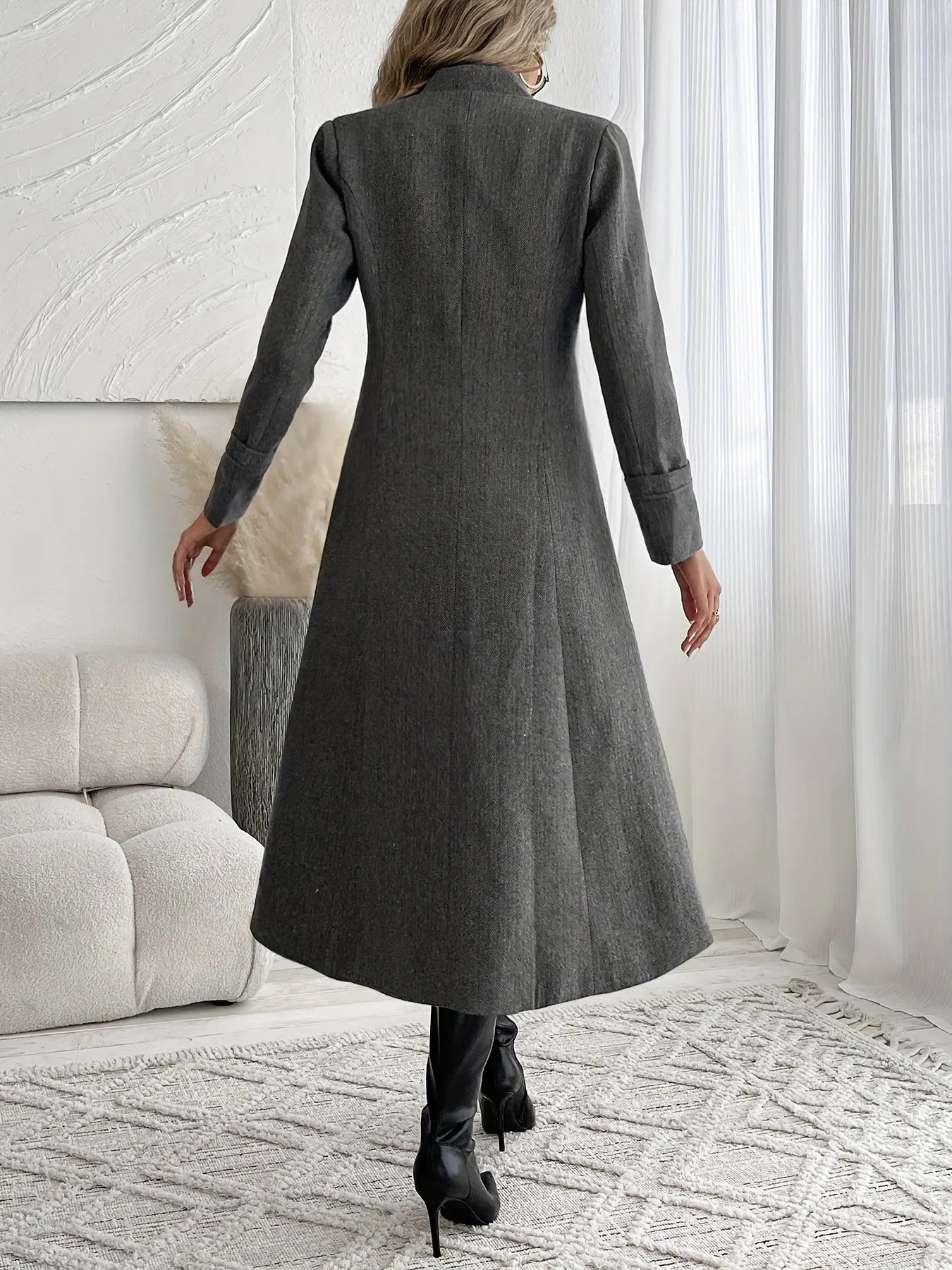 [Hot Selling] Elegant Long Blazer for Women - Chic Fall/Winter Coat with Button Detail, Machine Washable, Polyester & Spandex Blend MyFave Boutique