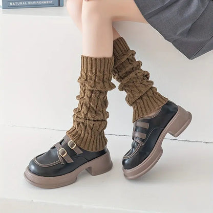 1 pair Retro Cable Knitted Knee High Socks for Women, Solid Color Leg Warmers, All-Match Stockings MyFave Boutique