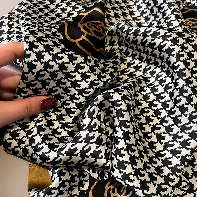 Houndstooth Camellia Printed Scarf Thin Breathable Shawl Elegant Style Windproof Breathable Scarf For Women MyFave Boutique