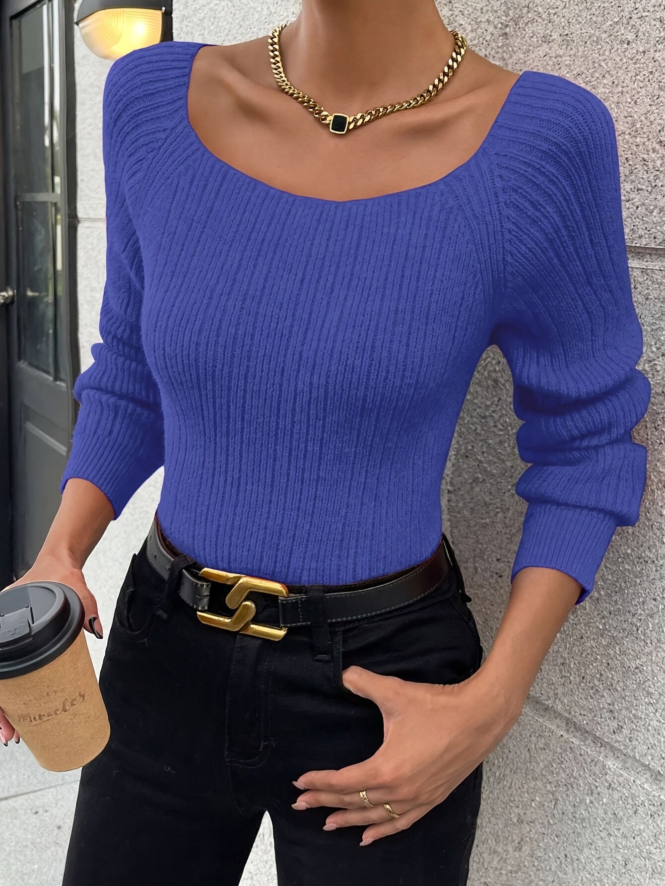 Solid Color Crew Neck Knitted Sweater, Casual Long Sleeve Drop Shoulder Pullover Sweater For Fall & Winter, Women's Clothing MyFave Boutique