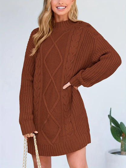 Autumn And Winter Women's Knitted Round Neck New Fashionable Commuter Round Shoulder Long Sleeve Thick Long Hair Hoodie MyFave Boutique