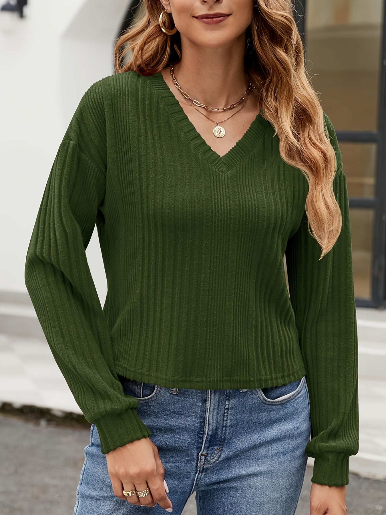 Women's V Neck Ribbed Knit Lightweight Soft Sweater Long Sleeve Cropped Casual Tops Women S-XLL MyFave Boutique