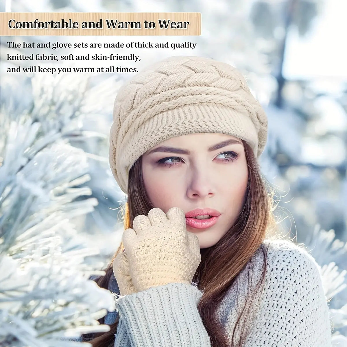 Women's Winter Knit Warm Hat and Touchscreen Full Finger Acrylic Gloves Set, Elastic Jacquard Weave, Casual Weekend Warmth, Hand Wash or Dry Clean (2-Piece Set) MyFave Boutique