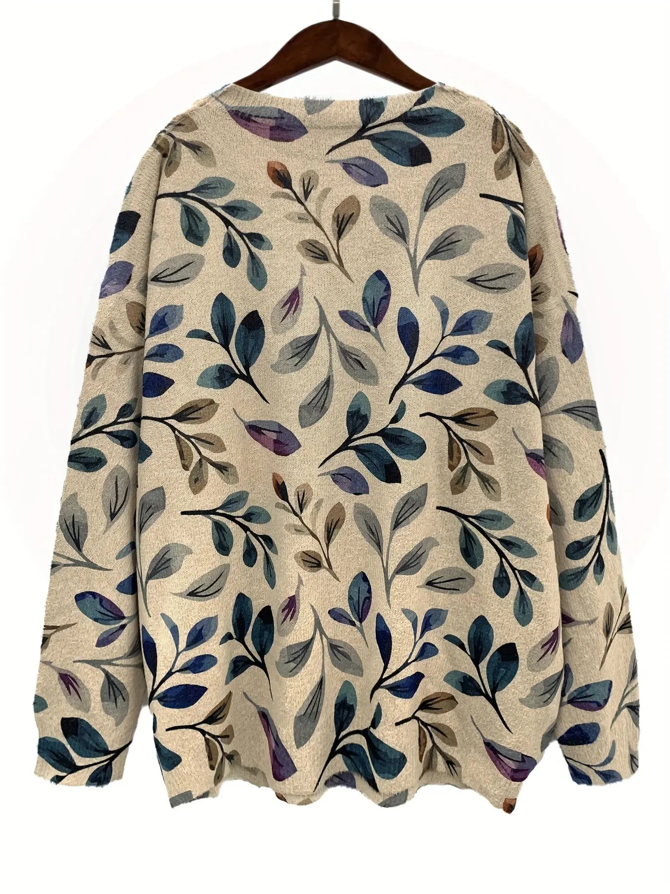 Leaf Pattern Crew Neck Sweater, Casual Long Sleeve Sweater For Fall & Winter, Women's Clothing MyFave Boutique