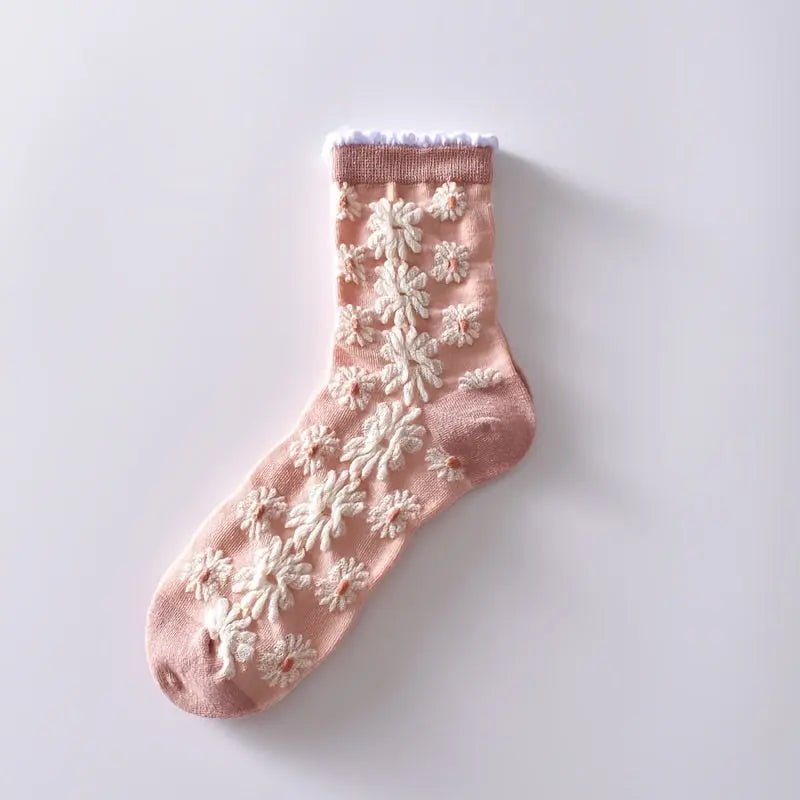 6 Pairs Flower Bubble Cable Crew Socks, Lightweight & Comfy Mid-tube Socks, Women's Stockings & Hosiery MyFave Boutique