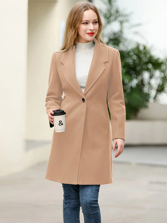 Women's Elegant Plush Blend Trench Coat Winter Outcoat Mid-Long Windproof Lapel Slim Pea Coats MyFave Boutique