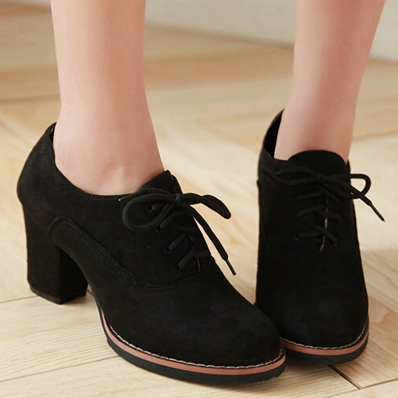 Women's Lace-Up Pumps: Solid Color, Round Toe, Chunky Heels - Comfy All-Match Office Shoes MyFave Boutique