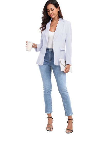 Stylish Single Button Lapel Neck Blazer With Pocket - Perfect for Office Work, Elegant Long Sleeve Women's Clothing MyFave Boutique