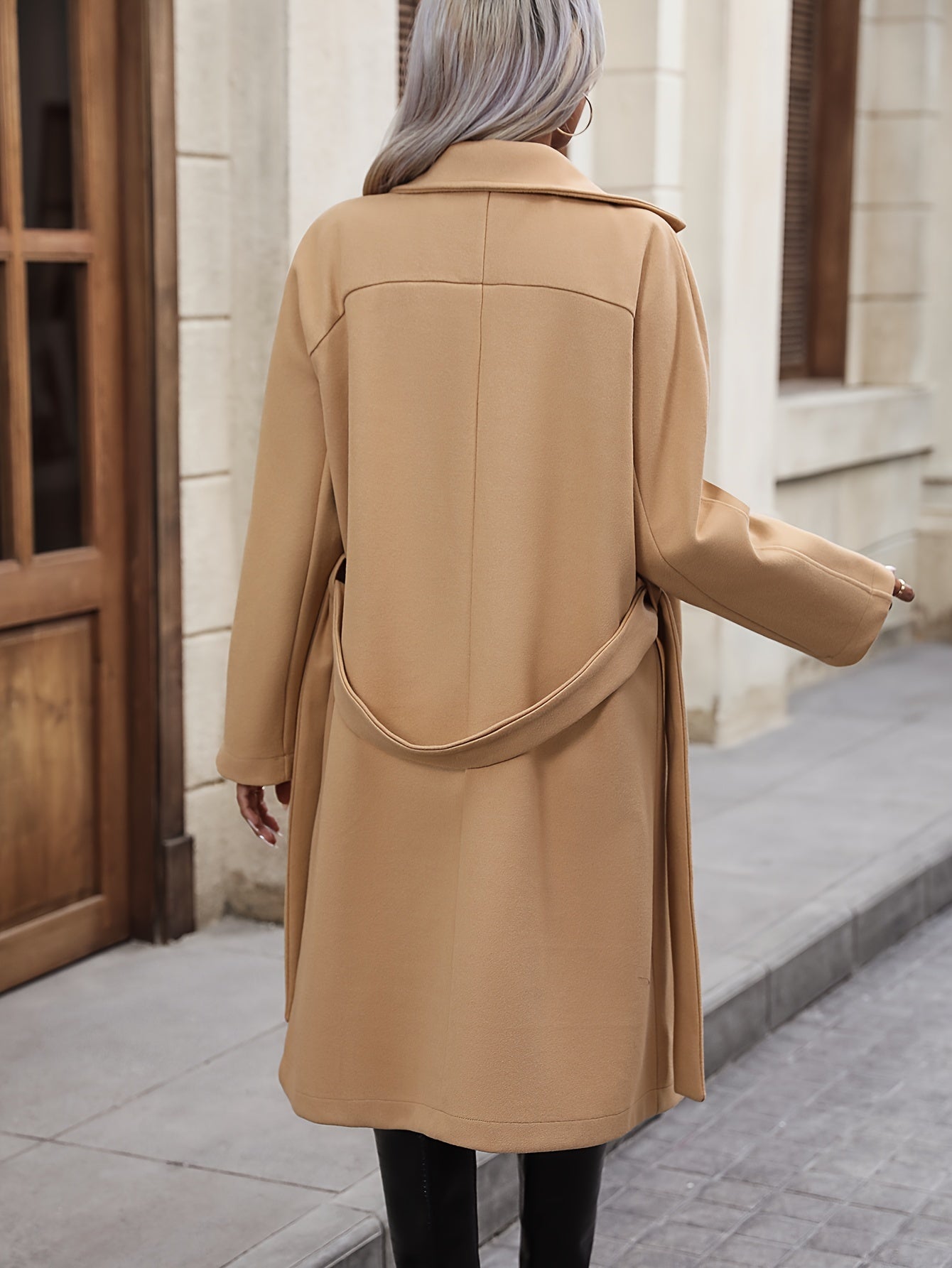 Women's Double-Breasted Belted Thermal Midi Coat, Long Sleeve Winter Overcoat MyFave Boutique