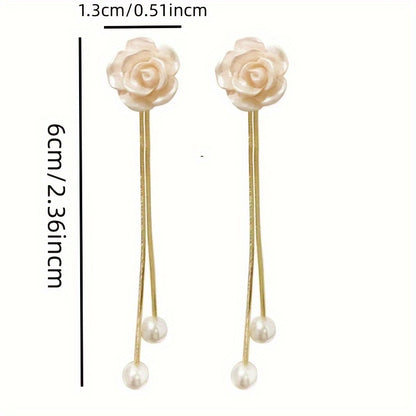 Camellia Tassel Stud Earrings Female Elegant Beautiful Fairy Style Light Luxury Pearl Earrings Premium Sense Ear Wire Eardrop Jewelry MyFave Boutique