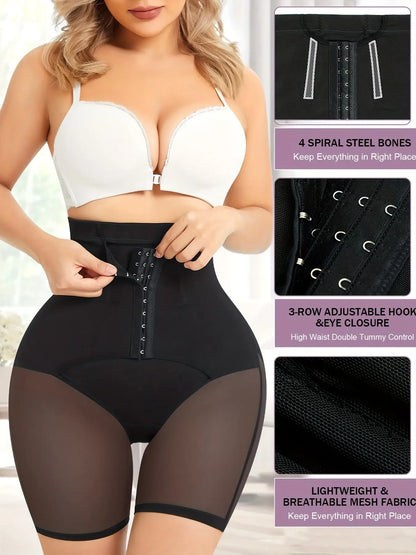 Mesh Stitching Shaping Shorts, Front Buckle Tummy Control Compression Shorts, Women's Underwear & Shapewear MyFave Boutique