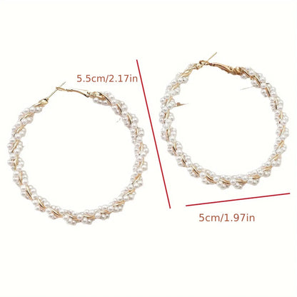 Elegant Retro Style Hoop Earrings, Luxury Temperament, Faux Pearl Circle Earrings For Women, Unique New Design Ear Buckles Jewelry MyFave Boutique