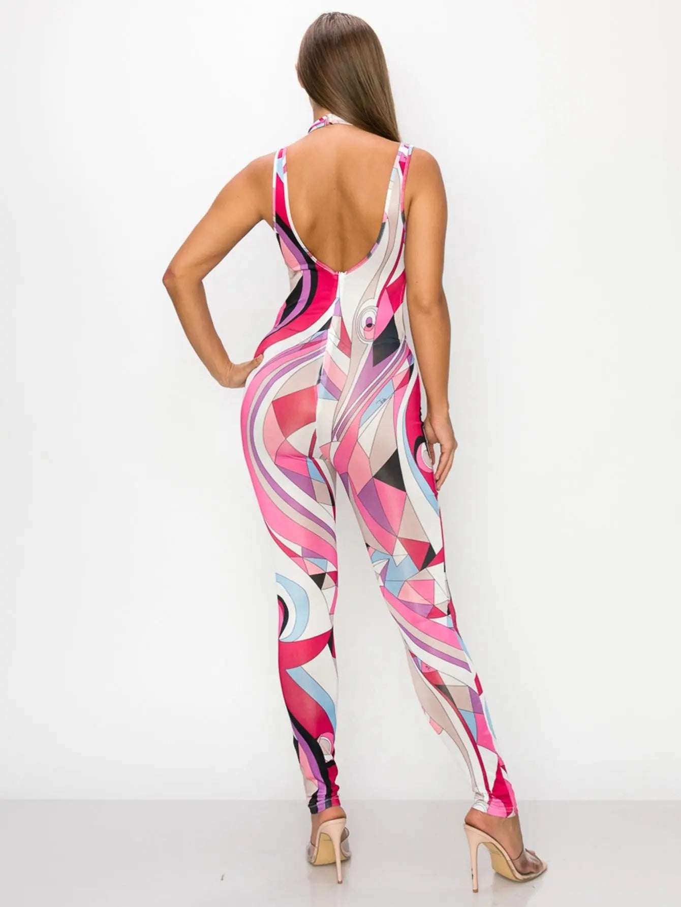 Versatile Ice Silk Printed Jumpsuit - Perfect for Parties, Vacations, and Night Outs - Available in Blue and Pink MyFave Boutique