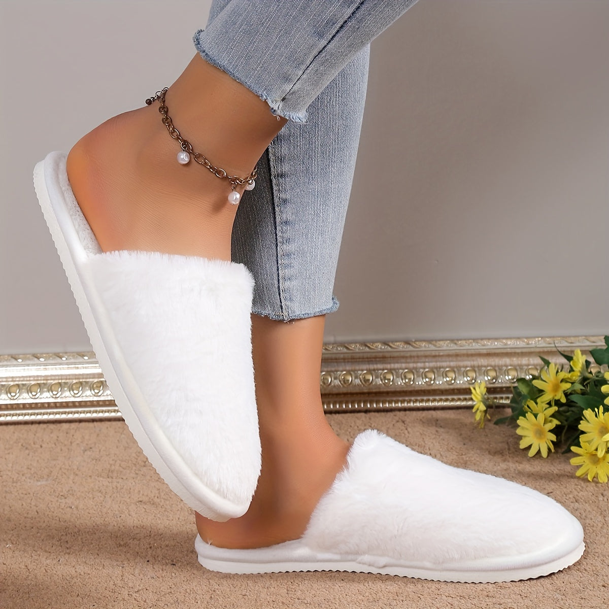 Solid Color Slippers, Casual Slip On Plush Lined Shoes, Comfortable Indoor Home Slippers MyFave Boutique