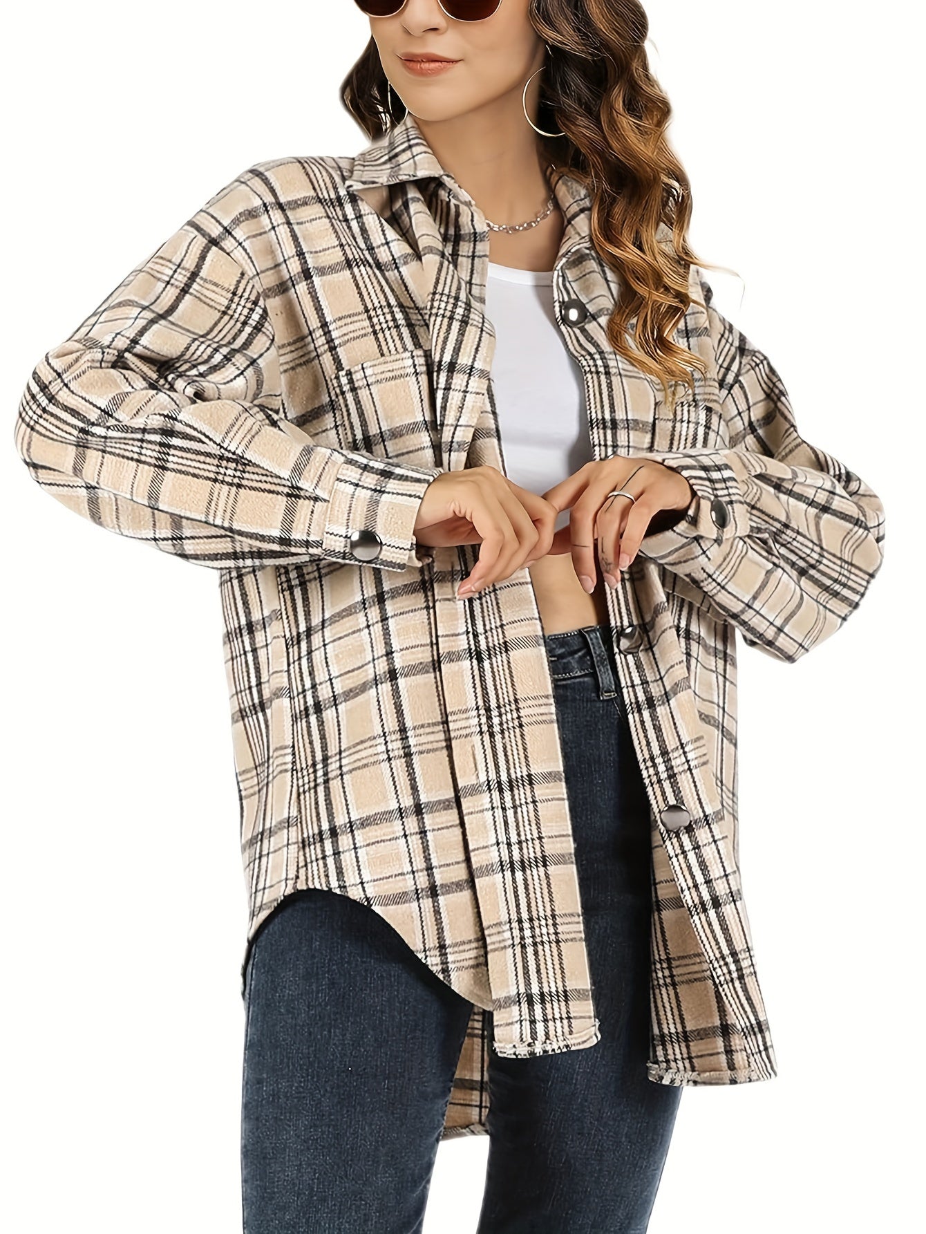 Womens Plaid Shacket Button Down Wool Blend Fall Flannel Shirt Jacket MyFave Boutique