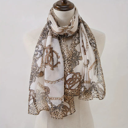 19.7"×59.1" Satin Leopard Bohemia Scarf Classic Chain Print Shawl Sunscreen Head Wrap Travel Beach Towel MyFave Boutique