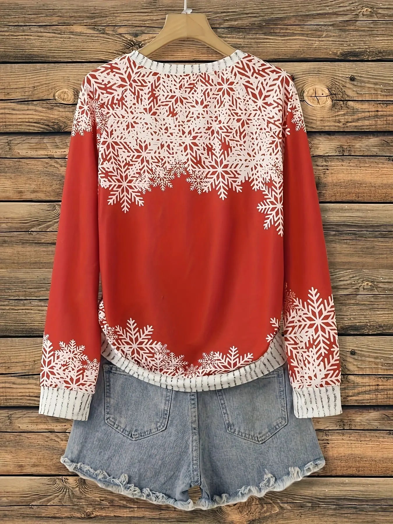 Women's Long Sleeve Christmas Sweater, Cute Snowman Print, Polyester Knit, Round Neck, Regular Length, Fashion T-Shirt for Fall/Winter MyFave Boutique