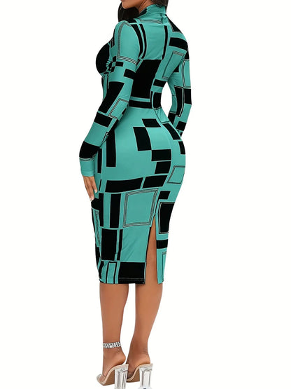 Women's Printed Lapel, Waistband, Slimming Effect, Buttocks Wrapped Fashion Dress MyFave Boutique