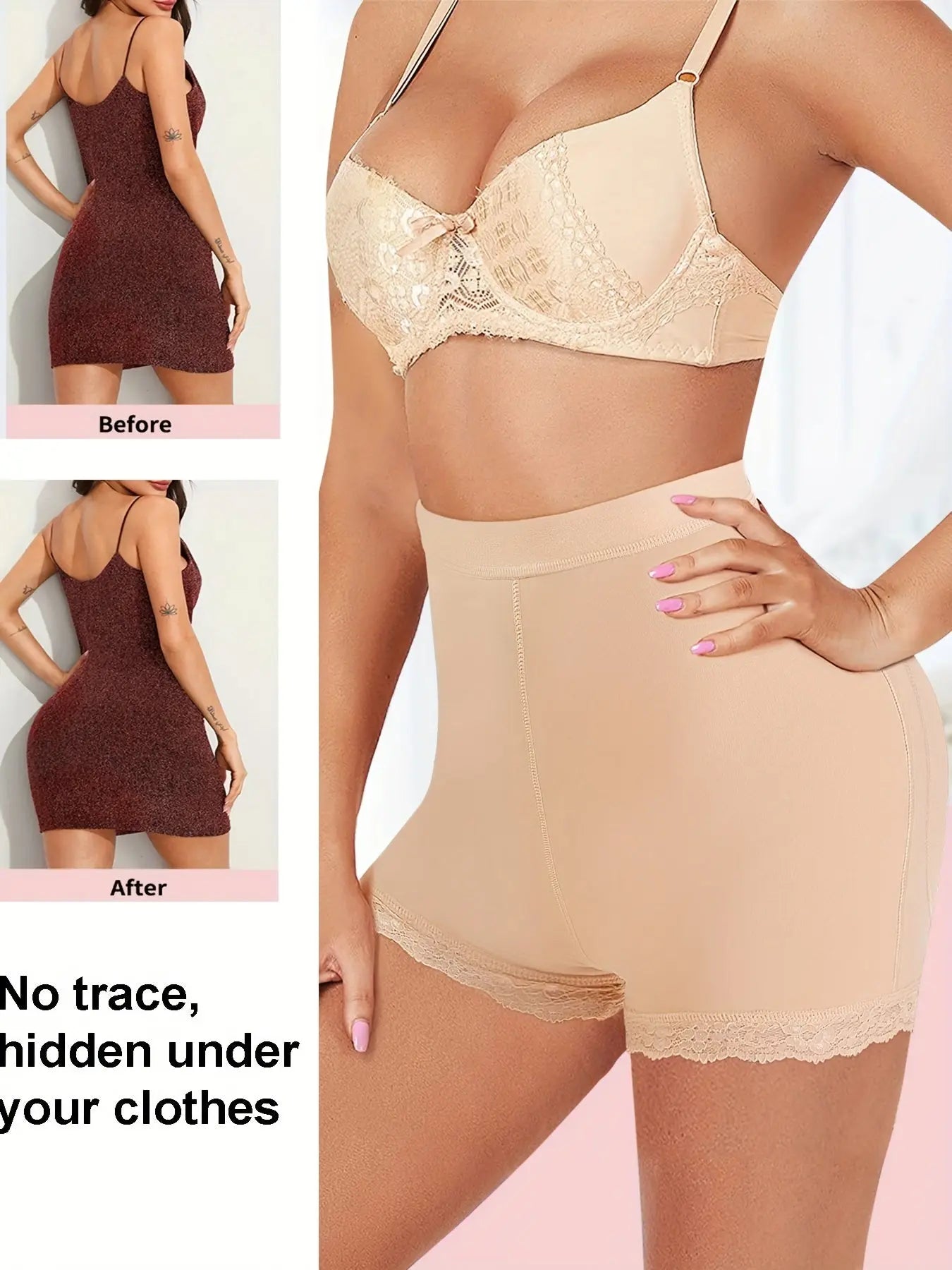 Lace Trim Shaping Shorts, Comfy Tummy Control Butt Lifting Zip Up Shaper, Women's Lingerie & Shapewear MyFave Boutique