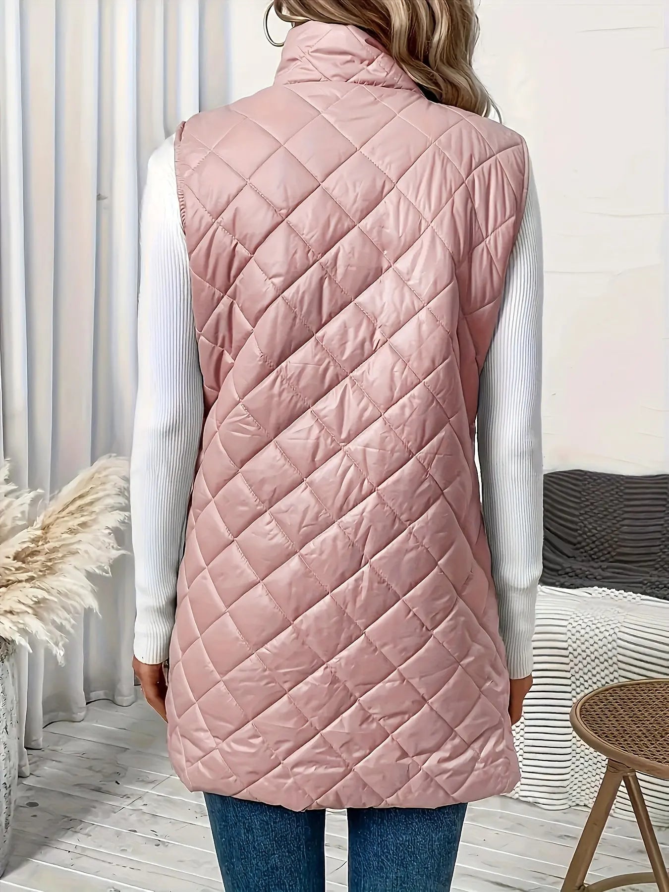 Quilted Zip Up Fluffy Vest Jacket, Casual Sleeveless Warm Gilet Jacket For Fall & Winter, Women's Clothing MyFave Boutique