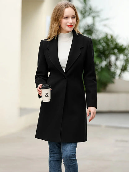 Women's Elegant Plush Blend Trench Coat Winter Outcoat Mid-Long Windproof Lapel Slim Pea Coats MyFave Boutique