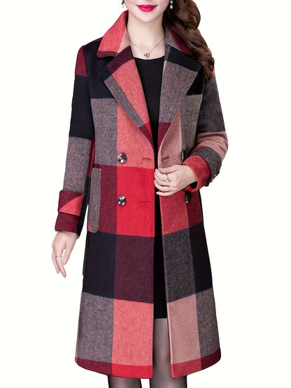 Aprsfn Women's Fashion Tartan Plaids Elegant Mid-Length Thicken Warm Pea Coat MyFave Boutique