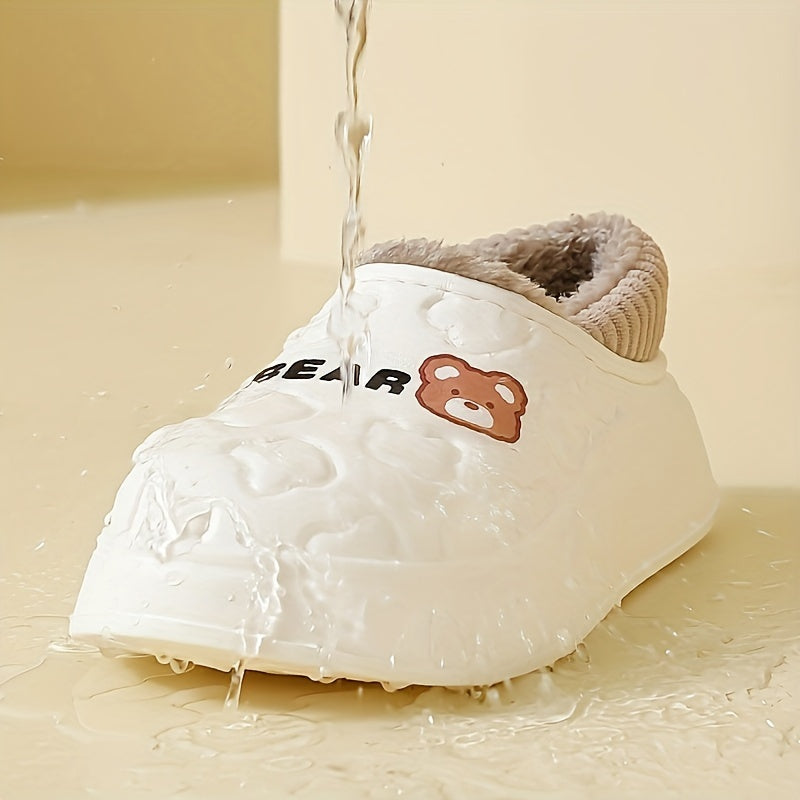 Cute Bear Waterproof Slippers, Cozy & Warm Plush Lined Slip On Shoes, Winter Indoor & Outdoor Slippers MyFave Boutique