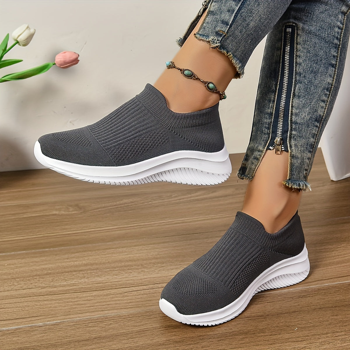 Women's Casual Sock Sneakers, Lightweight Elastic Running & Jogging Trainers, Breathable Low Top Sports Slip-On Shoes MyFave Boutique