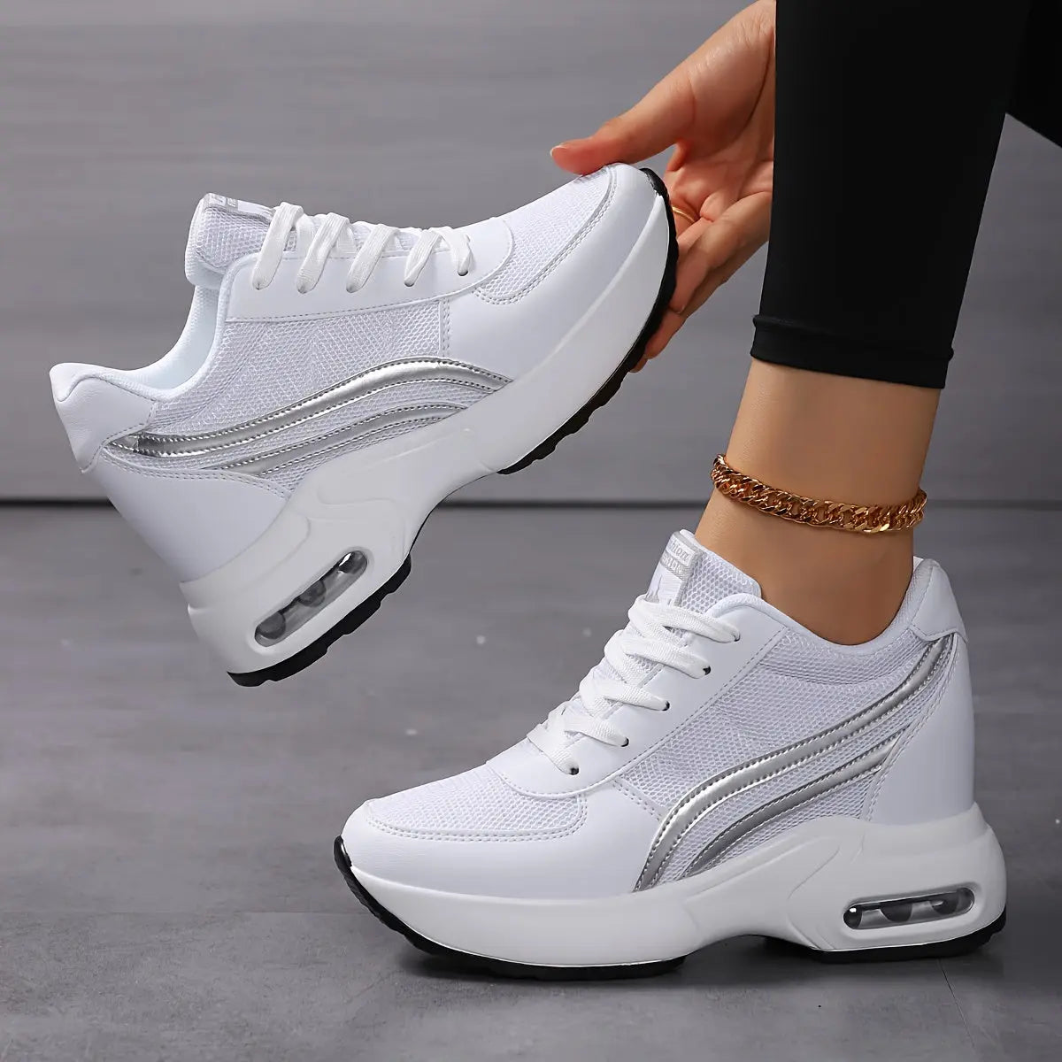 Women's Breathable Mesh Sneakers - Casual Lace-Up, Height-Boosting Platform Shoes with Air Cushion Comfort for All Seasons MyFave Boutique