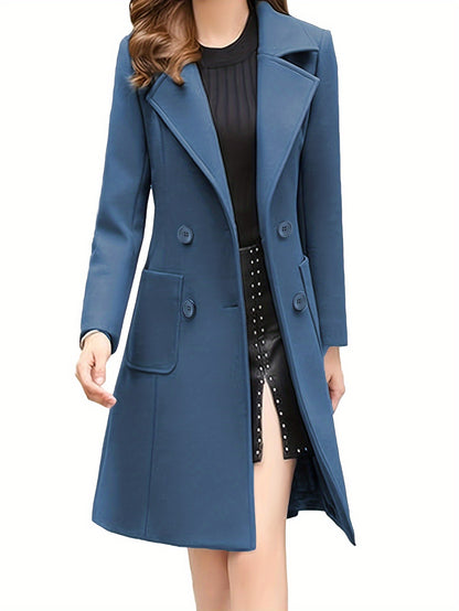 Women Wool Blend Winter Mid Long Coat Notch Double-Breasted Lapel Jacket Outwear MyFave Boutique