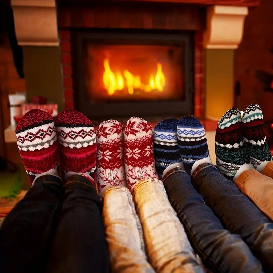 Cozy Christmas-Themed Women's Slipper Socks - 1 Pair, Warm & Soft Cotton Blend, Non-Slip Winter Indoor Slippers with Festive Patterns, Perfect for Home Comfort MyFave Boutique