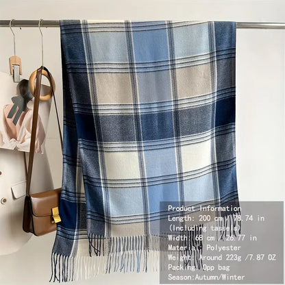 Stylish Jacquard Plaid Fringe Scarf Imitation Cashmere Thickened Warm Shawl Autumn Winter Unisex Versatile Coldproof Neck Scarf MyFave Boutique