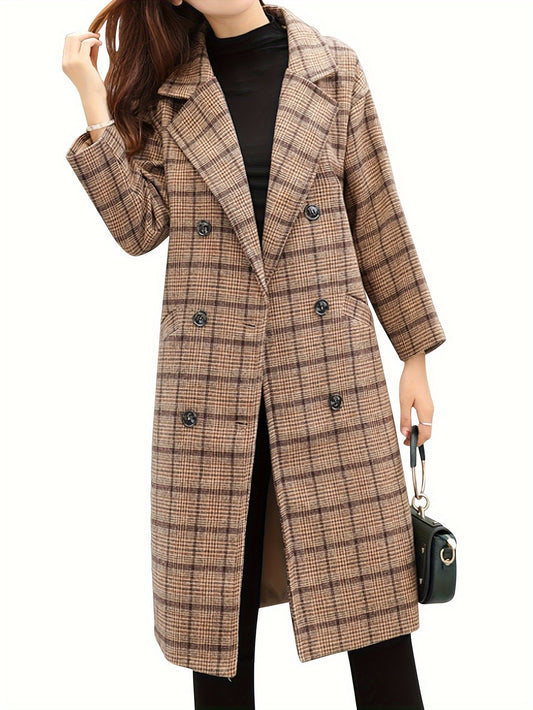 Women's Notch Lapel Double Breasted Wool Blend Mid Long Pea Trench Coat MyFave Boutique