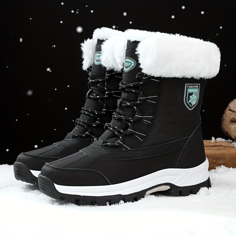 Women's Round Toe Winter Boots, Solid Color Thermal Plush Inner Thick-Sole Snow Boots, Women's Warm & Comfy Footwear MyFave Boutique