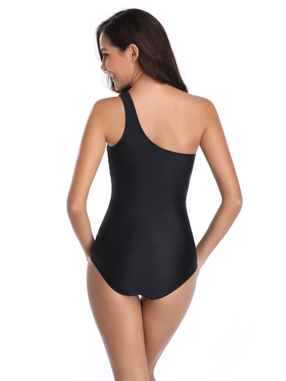 Women's Fashion One-Piece Swimsuit With Ruching, Semi-Transparent, Polka Dots Asymmetric One Shoulder Bathing-suit MyFave Boutique