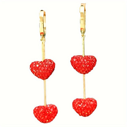 2Pcs Sweet Love Heart-shaped Elegant Alloy Golden Color Rhinestone Women's Pendant Earrings for Daily Vacation MyFave Boutique