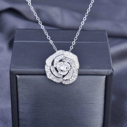 Gorgeous Camellia Glitter Pendant Necklace - Inlaid Zircon, Elegant Floral Design, Hollow Out, Dainty Chain, Neck Jewelry for Women, Perfect for Wedding, Party, Anniversary Gift MyFave Boutique